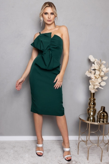 Bonita butelkowa zieleń - elegancka sukienka midi z kokardą