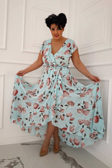 Róża miętowa - sukienka maxi z różami plus size