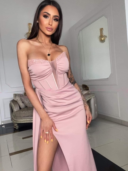 Portofino pudrowy róż - elegancka sukienka na wesele z gorsetem