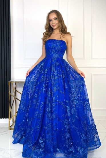 Eufonia royal blue - brokatowa sukienka księżniczka