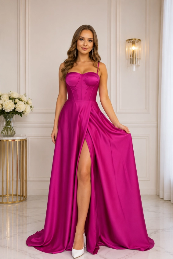Sukienka z gorsetem magenta